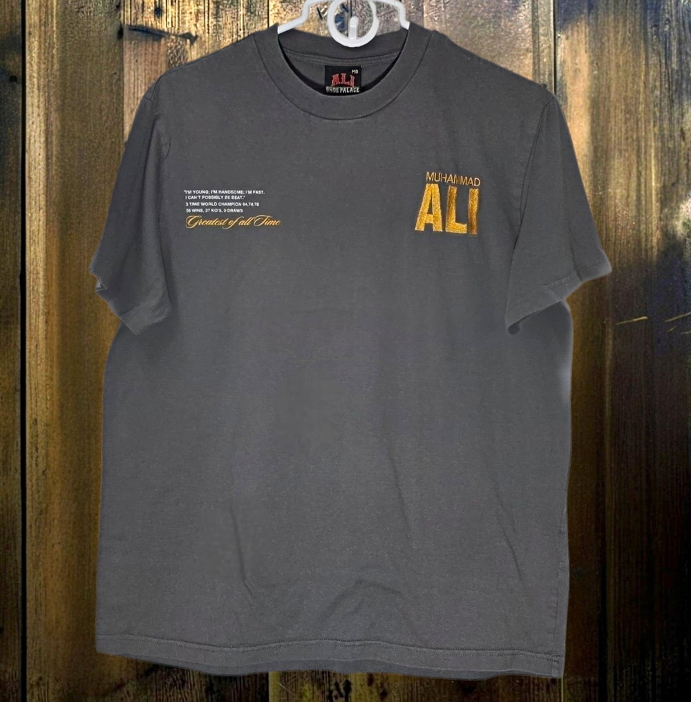 Muhammad Ali GOAT Graphic T-Shirt Mens Medium Gray Embroidere